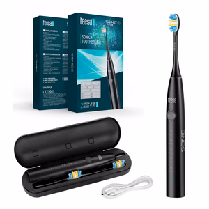 TEESA SONIC 2 skaņas zobu birste, melna, 5 režīmi, ceļojumu futrālis, USB-C
