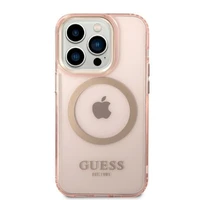 Guess GUHMP14LHTCMP iPhone 14 Pro 6.1" rozā/rozā cietais apvalks Zelta kontūra Caurspīdīgs Magnētiskais