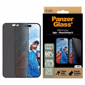PanzerGlass privātuma aizsargstikls iPhone 16 6.1" īpaši plats P2861