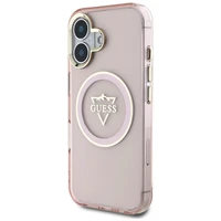 Guess IML Metal Mountain Logo Magnētiskais iPhone 16 viedtālruņa apvalks - rozā
