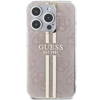 Guess IML 4G Gold Stripe viedtālruņa apvalks iPhone 15 Pro - rozā