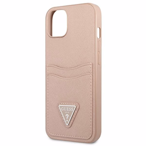 Guess GUHCP13SPSATPP iPhone 13 mini 5,4 "rozā / rozā cietais apvalks SaffianoTriangle Logo Kartes slots