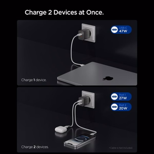 Spigen Essential EE472EU-GAN 2 portu 47 W sienas lādētājs – tumši pelēks