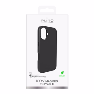 Чехол Puro Icon Mag Pro Liquid Silicone для iPhone 17, совместимый с MagSafe, с защитой камеры и алюминиевыми кнопками - чёрный