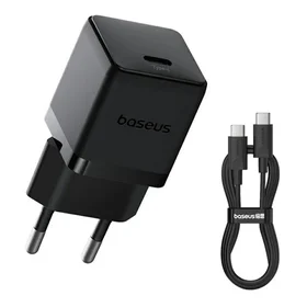 Baseus Palm 1C 20W sienas lādētājs (ar Baseus Mini White USB-C 60W (20V/3A) 1m kabeli) - melns