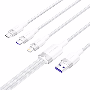 USB 2.0 A uz 3-in-1 6A kabelis Vention CTRWG 1.5M (balts)
