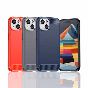 Elastīgs oglekļa viedtālruņa apvalks ar oglekļa rakstu iPhone 15 - zils