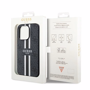 Guess 4G Printed Stripes Magnētiskais viedtālruņa apvalks iPhone 15 Pro Max - melna