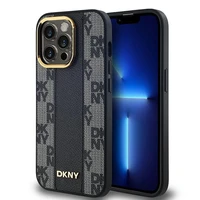 DKNY Ādas rūtainais magnētiskais apvalks iPhone 14 Pro - melns