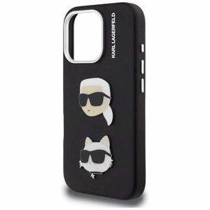 Karl Lagerfeld FW Grained Karl & Choupette Heads Pins Maciņš iPhone 16 Pro - melns