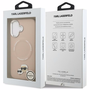 Karl Lagerfeld Karl & Choupette Pins Magnētiskais apvalks viedtālrunim iPhone 17 Pro - rozā