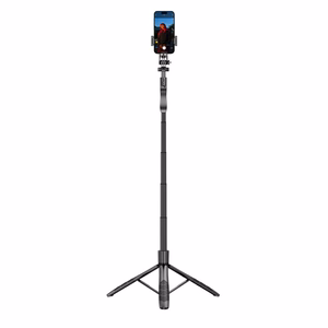Crong SelfieGo Ultra alumīnija Bluetooth pašbildes nūja un statīvs, melna