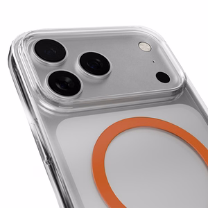 Puro Lite Mag TPU+PC viedtālruņa apvalks saderīgs ar MagSafe iPhone 17 Pro Max - caurspīdīgs ar oranžu gredzenu