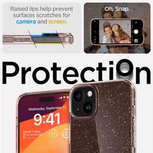 Spigen Liquid Crystal Glitter viedtālruņa apvalks iPhone 15 Plus - rozā/caurspīdīgs