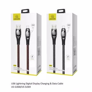 USB kabelis USAMS SJ369 - U36 melns Lightning 200cm (ciparu uzlādes displejs)
