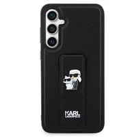 Karl Lagerfeld Gripstand Saffiano Karl&Choupette Pins viedtālruņa apvalks Samsung Galaxy S23 FE - melns