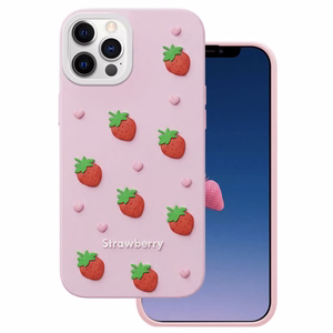 Zemeņu maciņš iPhone 12 / 12 Pro 6,1" rozā