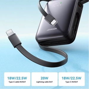 Portatīvais lādētājs Joyroom JR-PBF27 melns 10000mAh 22.5W PD / QC3.0 + integrēts Type-C / Lightning kabelis