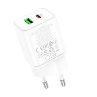 Borofone Sienas lādētājs BN7 - USB + Type C - QC 3.0 PD 20W balts