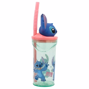 Disney Stitch Flowers krūze ar salmiņu un 3D figūriņu, 360 ml