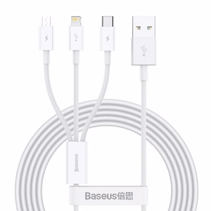 USB kabelis Baseus 3in1 Superior balts 150cm (līdz 3.5A)