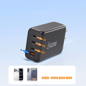 Tech-Protect NC240W-GaN 4 portu 240 W sienas lādētājs - melns