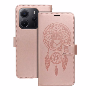 MEZZO grāmatas tipa viedtālruņa apvalks XIAOMI Redmi Note 14 4G (GLOBAL - 164,84mm x 78,15mm x 8,16mm) ar sapņu ķērāju, rozā zelta krāsas