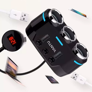 Car Cigarette Lighter Socket Splitter B39 Type C - 3 sockets + 2xUSB - 2,1A 100W with display and cable
