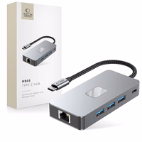 Tech-Protect HB05 HUB 9in1 USB-C + USB2.0 + USB3.0 + HDMI 4K 60Hz + SD / TF + PD100W + RJ45 adapteris - pelēks