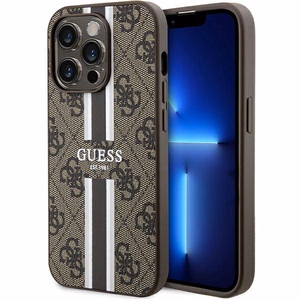 Guess 4G Printed Stripes MagSafe viedtālruņa apvalks iPhone 15 Pro - brūns