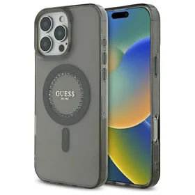 Guess IML Rhinestones Magnētiskais viedtālruņa apvalks iPhone 16 Pro - melns