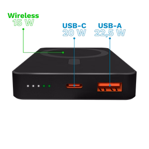 Krüger&Matz magnētiskais bezvadu ārējais akumulators, 10000 mAh, melns