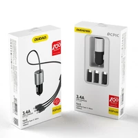 Dudao 3in1 USB automobiļu lādētājs ar iebūvētu kabeli Lightning / USB Type C / micro USB - melns (m)