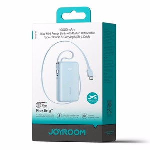 Joyroom JR-PR2L Внешний аккумулятор 10000mAh 35W со встроенным выдвижным кабелем USB-C и кабелем-шнурком Lightning - синий