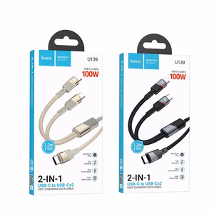 Кабель 2-в-1 USB C to USB C / USB C Hoco 5A 100W 1,2 м U139 золотой