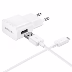 Samsung EP-TA50EWE 8W USB-A sienas lādētājs ar MicroUSB kabeli ECB-DU4AWE (Bulk - aizstājējiepakojums) - balts