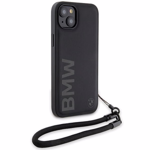 BMW paraksta ādas vārdu siksna viedtālruņa apvalks iPhone 15 Plus / 14 Plus - melns