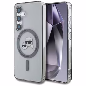 Viedtālruņa apvalks Karl Lagerfeld Button Karl & Choupette Heads Izdrukāts logotips MagSafe Samsung Galaxy S25 Plus - melns