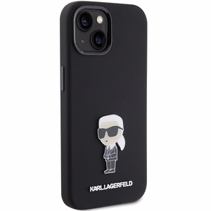 Karl Lagerfeld Silicone Ikonik Metal Pin maciņš iPhone 15 Plus / 14 Plus - melns