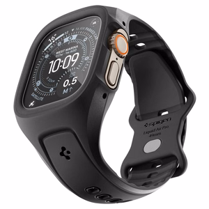Spigen Liquid Air Pro maciņš ar siksniņu un 9H rūdīts stikls Apple Watch Ultra 49 mm, melni