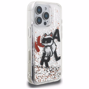 Karl Lagerfeld Liquid Glitter Choupette Logo macins iPhone 16 Pro Max - caurspidigs