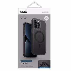 Uniq Combat viedtālruņa apvalks iPhone 14 Pro 6.1" ar Magclick uzlādi - melna / betona pelēka