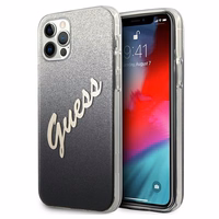 Guess GUHCP12LPCUGLSBK iPhone 12 Pro Max 6.7" melna/melna cietais apvalks Glitter Gradient Script