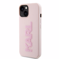 Karl Lagerfeld 3D gumijas spīdīgs logotips viedtālruņa apvalks iPhone 15 - rozā