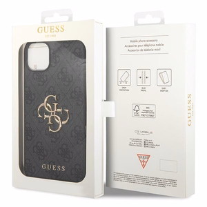 Guess 4G Big Metal Logo viedtālruņa apvalks iPhone 15 - pelēka