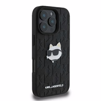 Karl Lagerfeld Monogram Choupette Head Pin viedtālruņa apvalks iPhone 16 Pro - melns