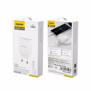 Dudao A4EU USB-A 2.1A sienas lādētājs - balts + USB-A - micro USB kabelis