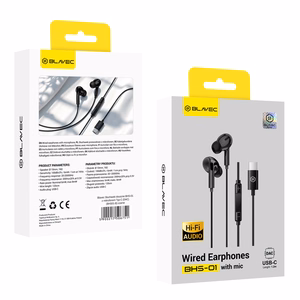 Blavec BHS-01 USB-C ausīs ievietojamās austiņas ar mikrofonu un DAC (BHS01-B), melnas