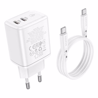 Lādētājs Borofone BN9 35W 2xUSB-C + USB-C uz USB-C kabelis 1.0m, balts