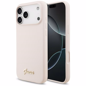 rozā Guess Silicone Script Metal Logo MagSafe vāciņš modeļiem Iphone 18 Pro Max / iPhone 17 Pro Max